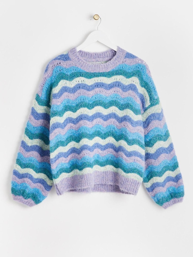 Oliver Bonas Blue Wave Stripe Knitted Jumper - Image 1 of 8