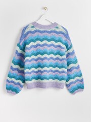 Oliver Bonas Blue Wave Stripe Knitted Jumper - Image 2 of 8