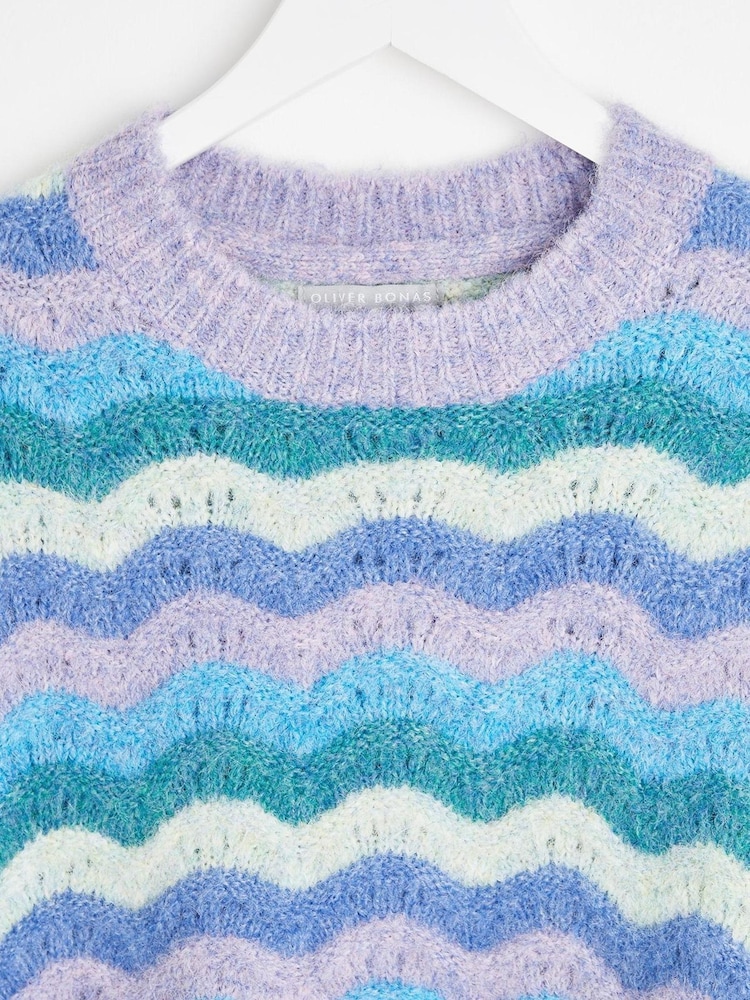 Oliver Bonas Blue Wave Stripe Knitted Jumper - Image 3 of 8