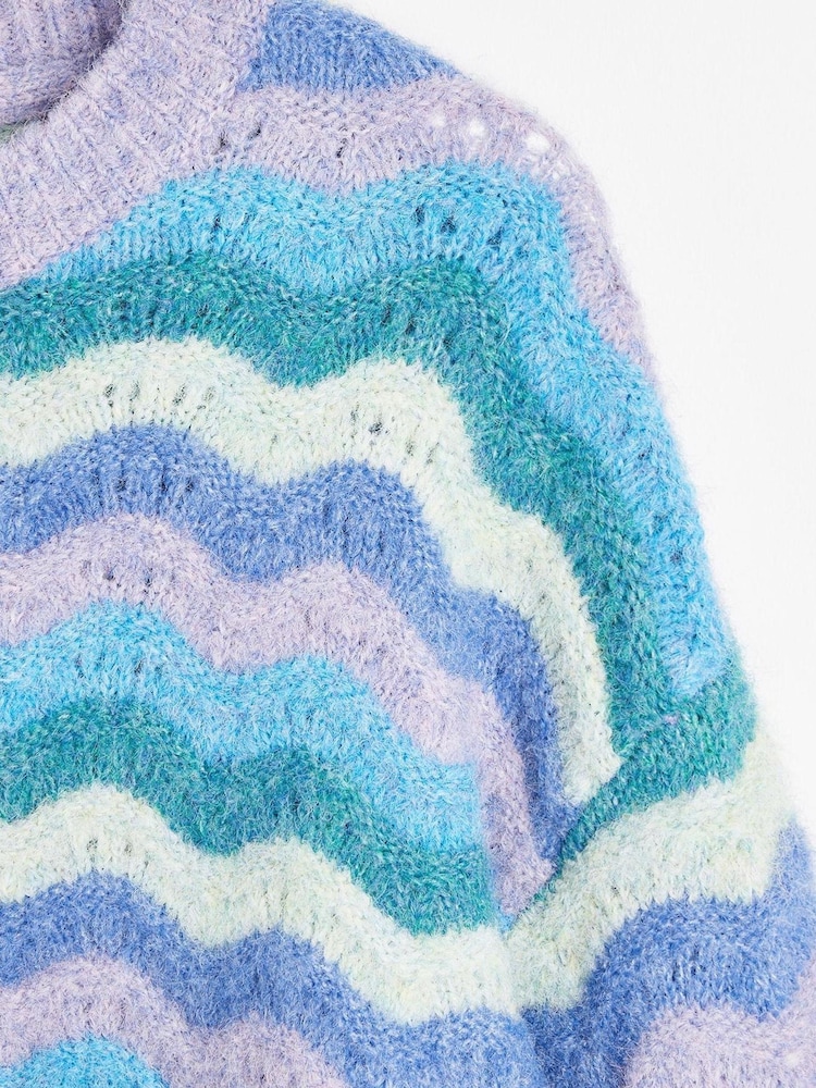 Oliver Bonas Blue Wave Stripe Knitted Jumper - Image 4 of 8