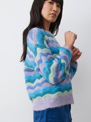 Oliver Bonas Blue Wave Stripe Knitted Jumper - Image 6 of 8