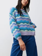 Oliver Bonas Blue Wave Stripe Knitted Jumper - Image 8 of 8