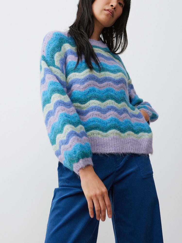 Oliver Bonas Blue Wave Stripe Knitted Jumper - Image 8 of 8