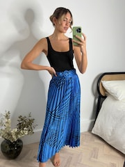 Style Cheat Blue Demi Belted Pleated Midi Skirt - Image 1 of 4