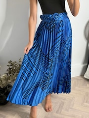 Style Cheat Blue Demi Belted Pleated Midi Skirt - Image 4 of 4