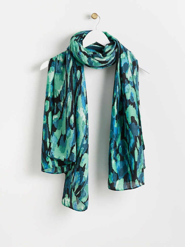 Oliver Bonas Green Sketch Animal Print Lightweight Scarf - Image 1 of 5