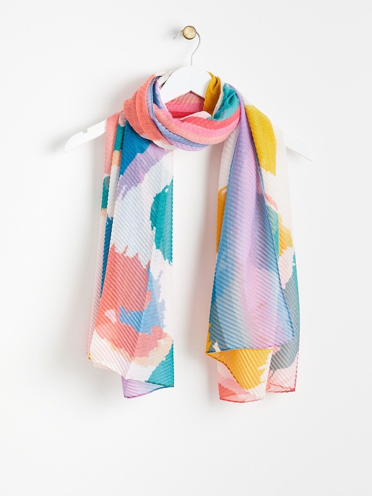Oliver Bonas White Oversized Animal Print Pleated Lightweight Scarf - Image 1 of 4