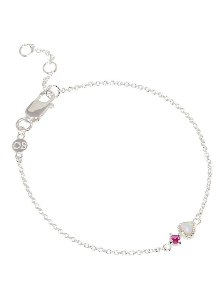 Oliver Bonas Sterling Silver Plated Arda Opalite Heart Charm Bracelet - Image 1 of 4