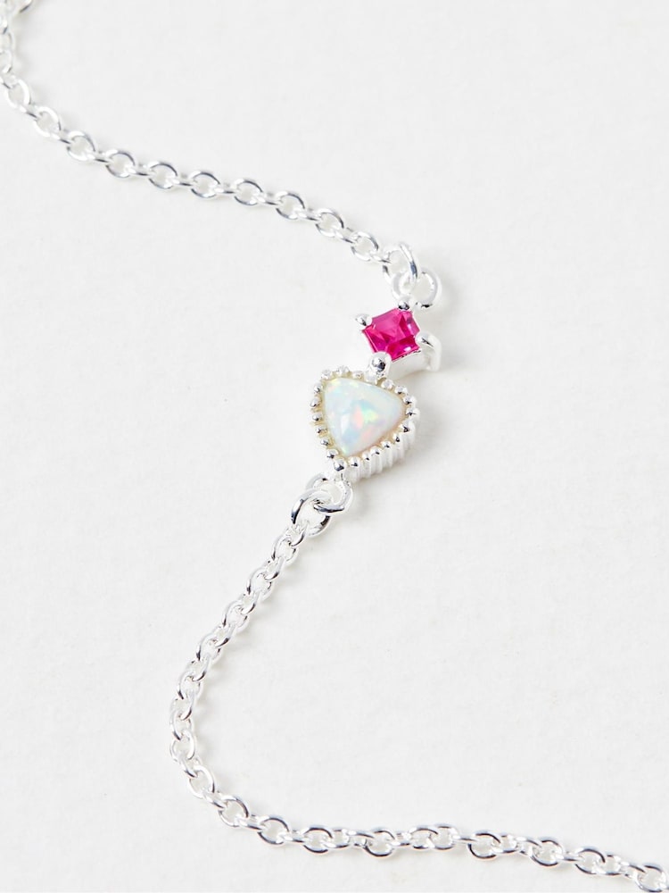 Oliver Bonas Sterling Silver Plated Arda Opalite Heart Charm Bracelet - Image 2 of 4
