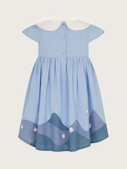Monsoon Blue Baby 100% Cotton Appliqué Chambray Dress - Image 2 of 3
