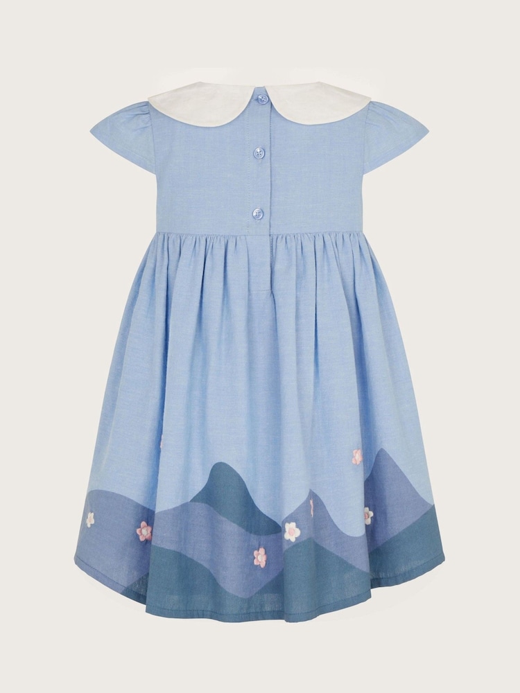 Monsoon Blue Baby 100% Cotton Appliqué Chambray Dress - Image 2 of 3
