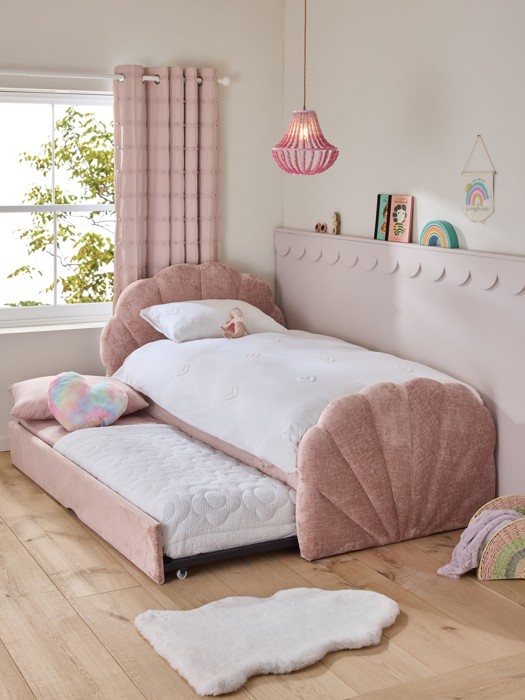 Buy Plush Chenille Rose Pink Kids Shell Upholstered Trundle Bed from the Next UK online shop