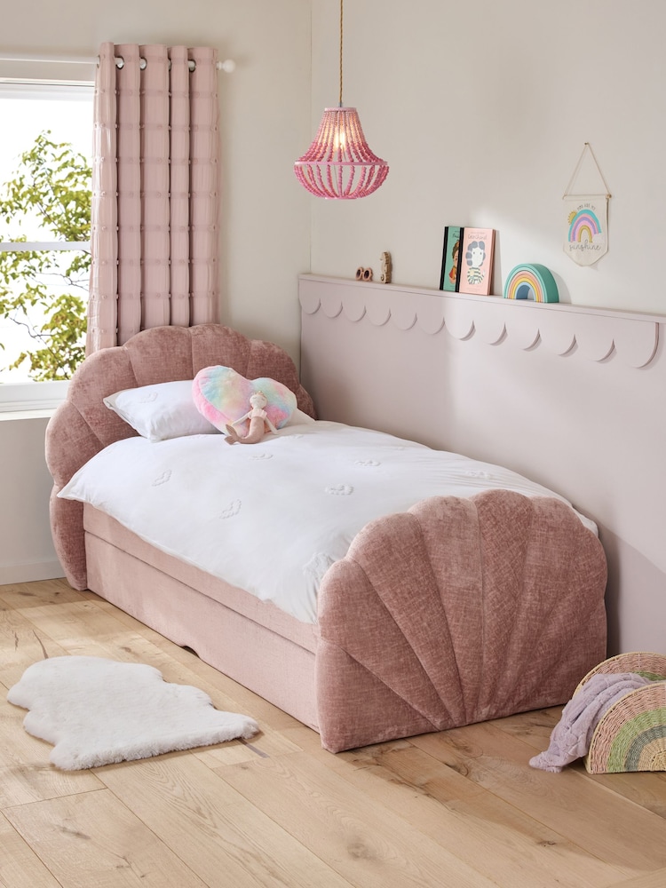 Plush Chenille Rose Pink Kids Shell Upholstered Trundle Bed - Image 2 of 8