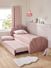 Plush Chenille Rose Pink Kids Shell Upholstered Trundle Bed - Image 3 of 8