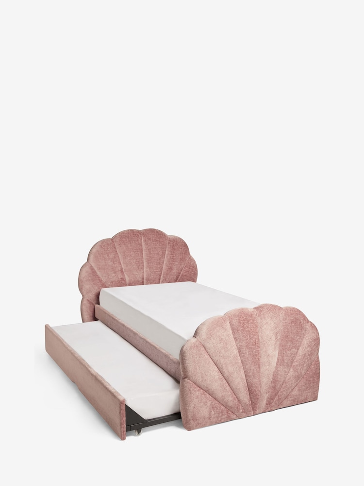 Plush Chenille Rose Pink Kids Shell Upholstered Trundle Bed - Image 8 of 8