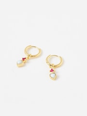 Oliver Bonas Gold Plated Varda Opalite Heart Charm Hoop Earrings - Image 1 of 4