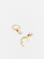 Oliver Bonas Gold Plated Varda Opalite Heart Charm Hoop Earrings - Image 2 of 4