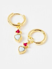 Oliver Bonas Gold Plated Varda Opalite Heart Charm Hoop Earrings - Image 3 of 4