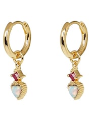 Oliver Bonas Gold Plated Varda Opalite Heart Charm Hoop Earrings - Image 4 of 4
