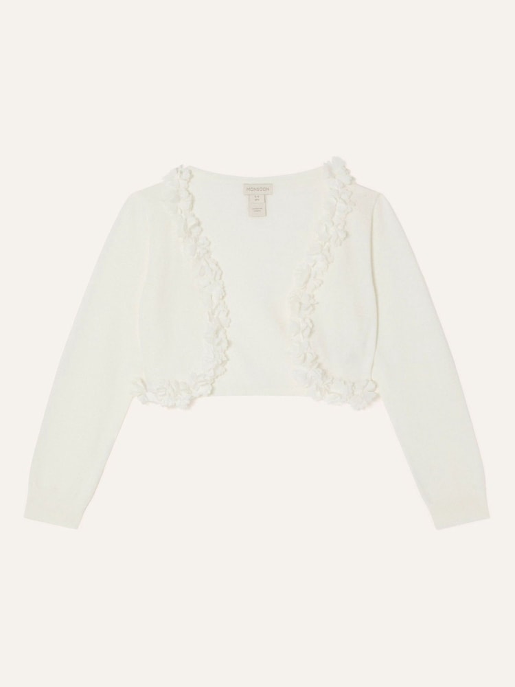 Monsoon Natural Baby 3D 100% Cotton Floral Trim Cardigan - Image 1 of 3 Monsoon Natural Baby 3D 100% Cotton Floral Trim Cardigan - Image 1 of 3