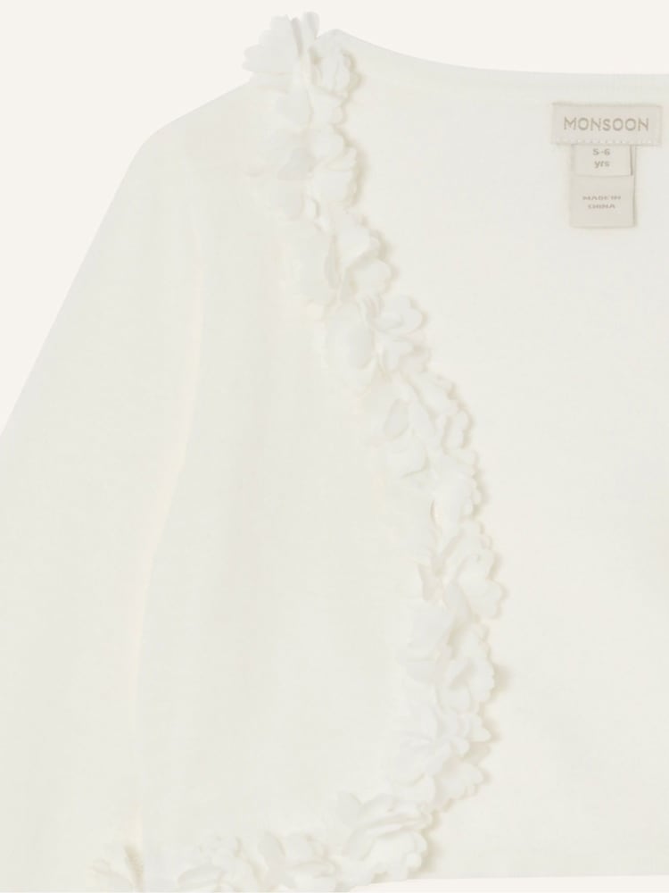Monsoon Natural Baby 3D 100% Cotton Floral Trim Cardigan - Image 3 of 3