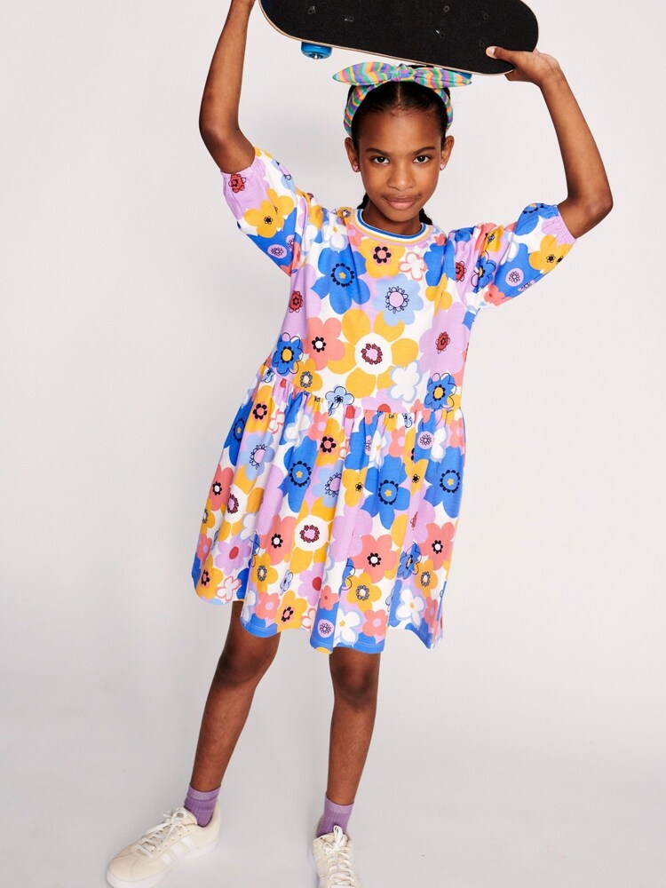 Monsoon Blue 100% Cotton Retro Floral Dress - Image 1 of 4