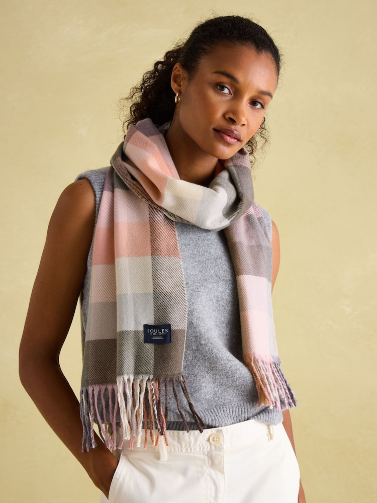 Joules Langtree Pink & Grey Scarf - Image 1 of 4