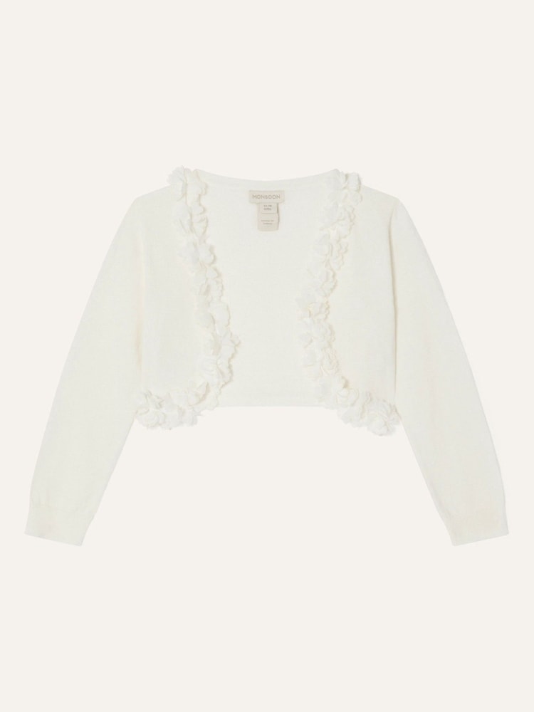 Monsoon Natural 3D Floral 100% Cotton Trim Cardigan - Image 1 of 3 Monsoon Natural 3D Floral 100% Cotton Trim Cardigan - Image 1 of 3