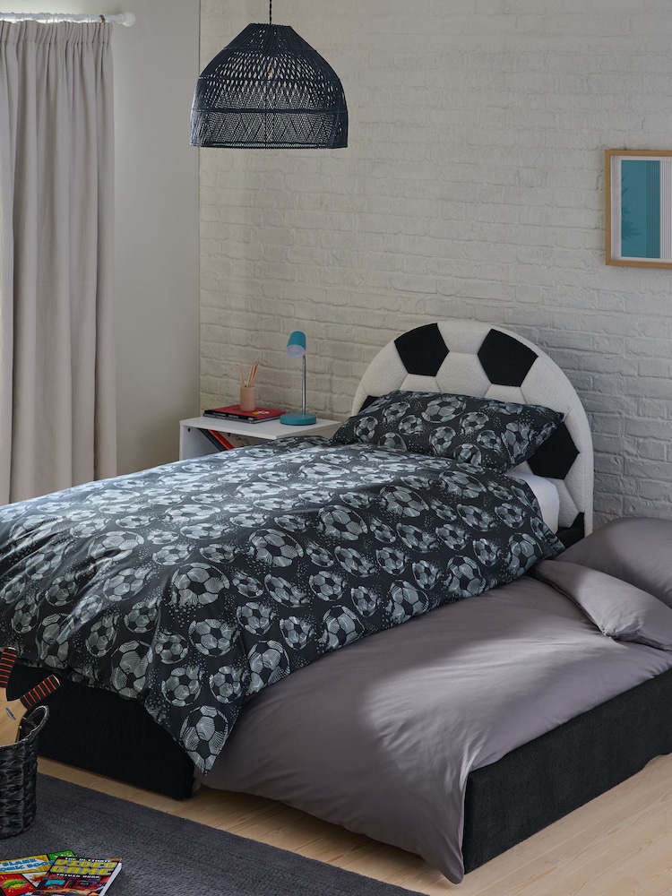 Black and White Soft Cosy Boucle Kids Football Upholstered Trundle Bed Frame - Image 1 of 7