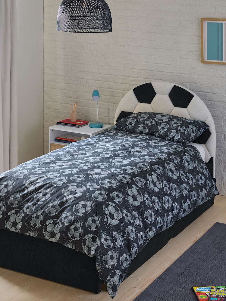 Black and White Soft Cosy Boucle Kids Football Upholstered Trundle Bed Frame - Image 2 of 7