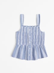 Abercrombie & Fitch Blue Stripe Linen Look Smocked Textured Cami Top - Image 2 of 3