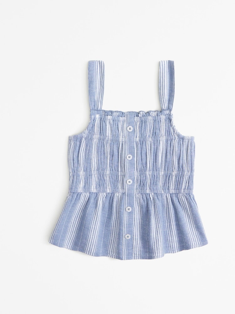 Abercrombie & Fitch Blue Stripe Linen Look Smocked Textured Cami Top - Image 2 of 3