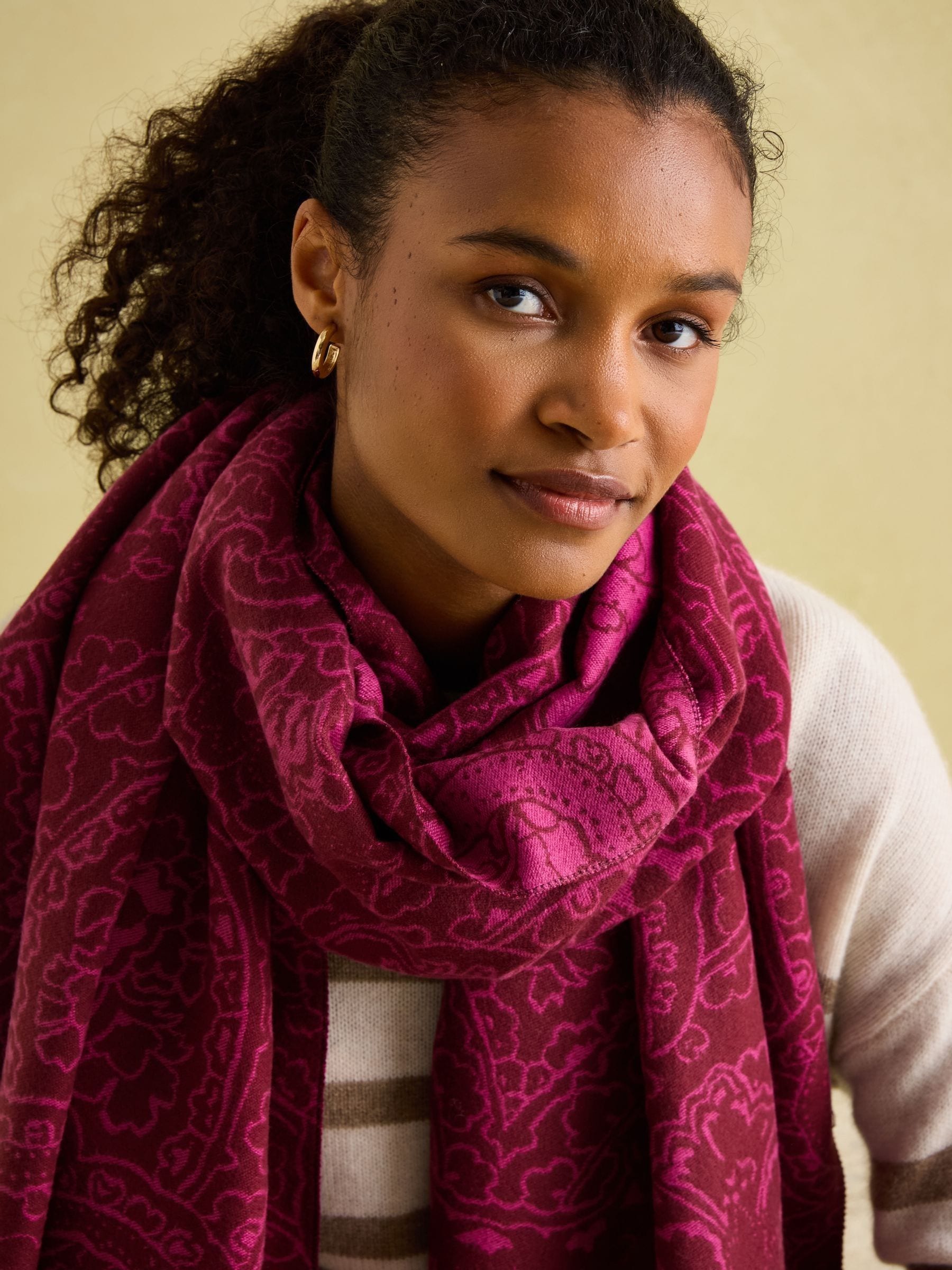 Joules Elissa Pink & Plum Double-Sided Jacquard Scarf