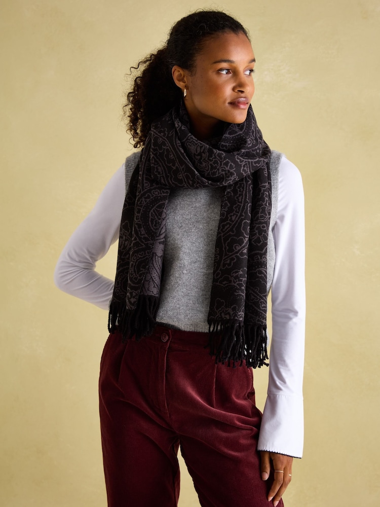 Joules Elissa Black & Grey Double-Sided Jacquard Scarf - Image 1 of 6