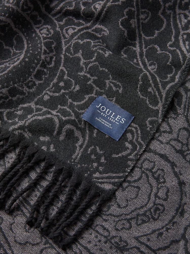 Joules Elissa Black & Grey Double-Sided Jacquard Scarf - Image 6 of 6