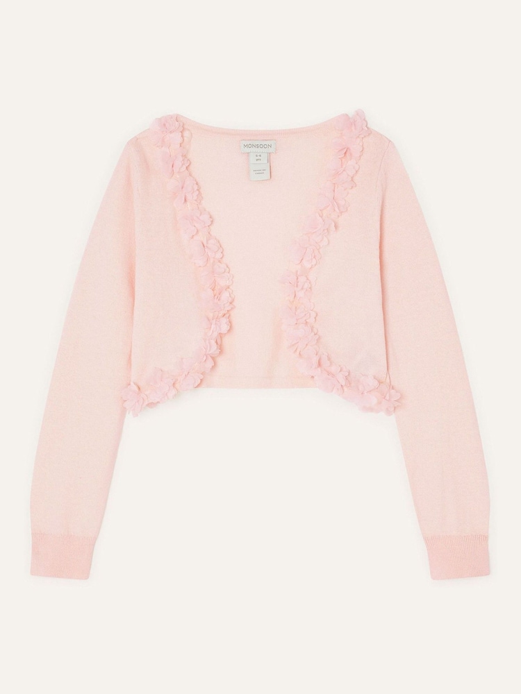Monsoon Pink 3D Floral 100% Cotton Trim Cardigan - Image 1 of 3