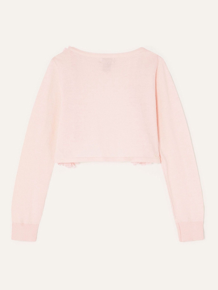 Monsoon Pink 3D Floral 100% Cotton Trim Cardigan - Image 2 of 3