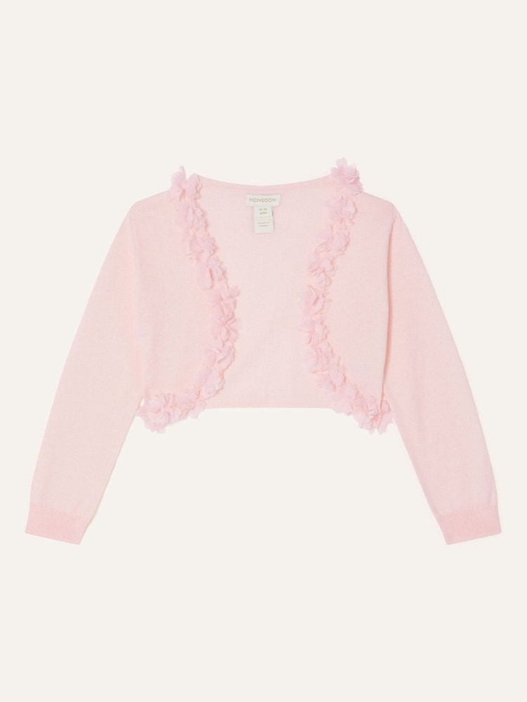 Monsoon Pink Baby 3D 100% Cotton Floral Trim Cardigan - Image 1 of 3