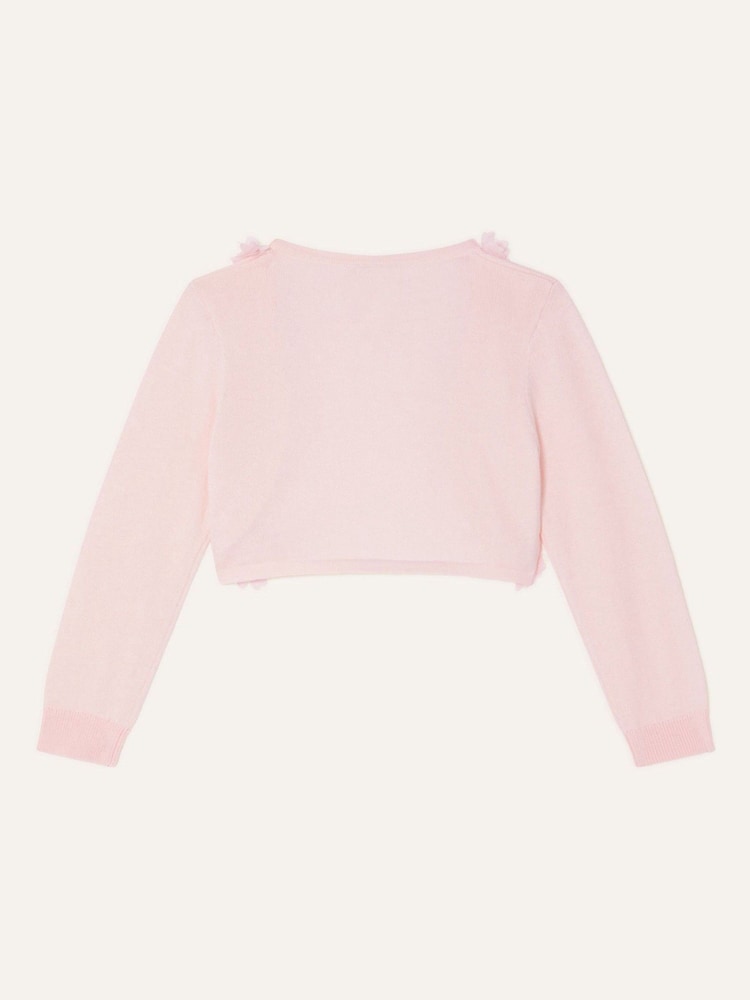 Monsoon Pink Baby 3D 100% Cotton Floral Trim Cardigan - Image 2 of 3