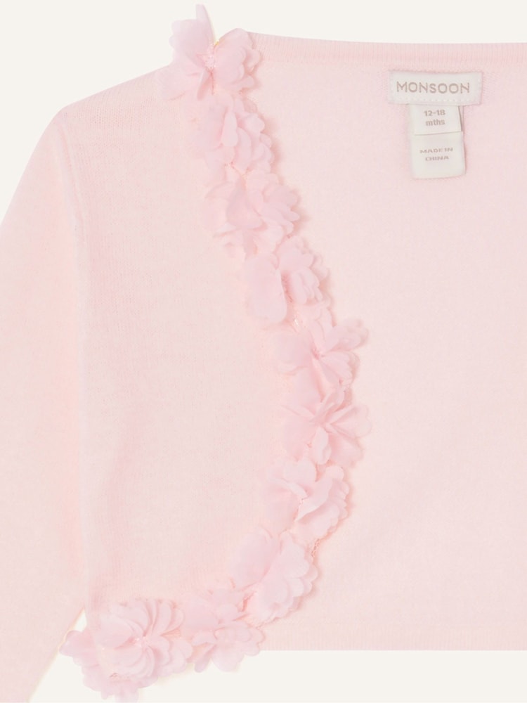 Monsoon Pink Baby 3D 100% Cotton Floral Trim Cardigan - Image 3 of 3