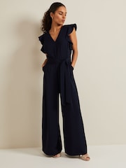 Phase Eight Blue Petite Kallie Frill Jumpsuit - Image 1 of 6