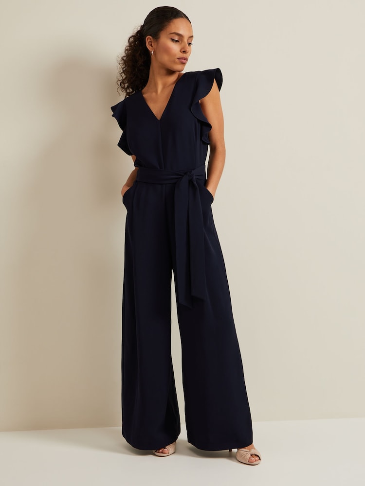 Phase Eight Blue Petite Kallie Frill Jumpsuit - Image 1 of 6