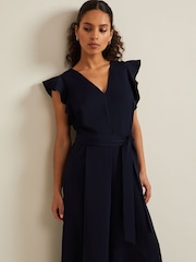 Phase Eight Blue Petite Kallie Frill Jumpsuit - Image 3 of 6