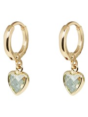 Oliver Bonas Green Valeria Heart Charm Huggie Drop Earrings - Image 1 of 4