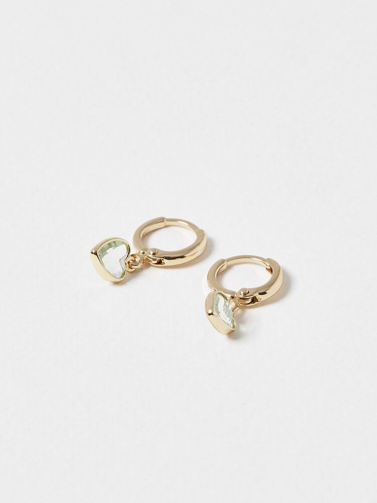Oliver Bonas Green Valeria Heart Charm Huggie Drop Earrings - Image 2 of 4