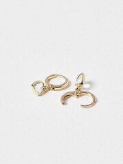 Oliver Bonas Green Valeria Heart Charm Huggie Drop Earrings - Image 3 of 4