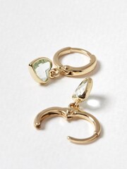 Oliver Bonas Green Valeria Heart Charm Huggie Drop Earrings - Image 4 of 4