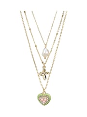 Oliver Bonas Gold Tone Stella Heart, Flower And Pearl Layered Pendant Necklace - Image 1 of 4