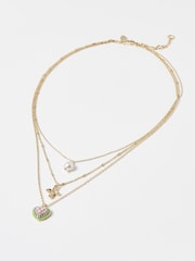 Oliver Bonas Gold Tone Stella Heart, Flower And Pearl Layered Pendant Necklace - Image 2 of 4
