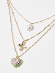 Oliver Bonas Gold Tone Stella Heart, Flower And Pearl Layered Pendant Necklace - Image 3 of 4